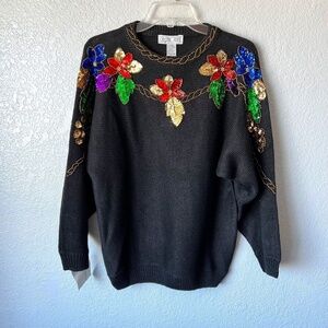 NWT Vintage Crystal - Kobe poinsettia sequined sweater